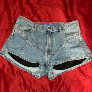Mugler blue denim paneled spiral shorts